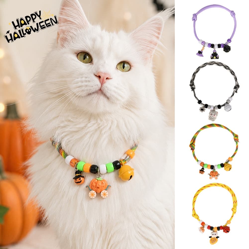 Halloween Cat And Dog Collar Hand-knitted Pumpkin Design Adjustable
