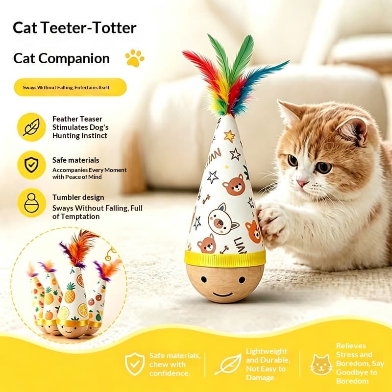 Tumbler Cat Toy Feather Teaser Wand