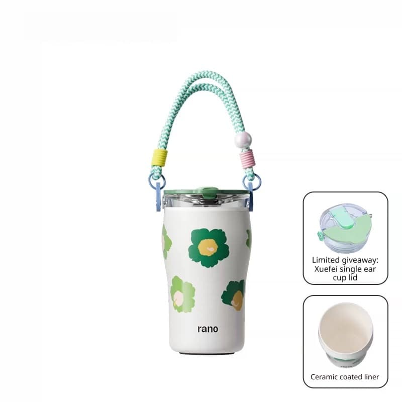 Stainless Steel And Ceramic-lined Thermal Coffee Mug With A Built-in Straw