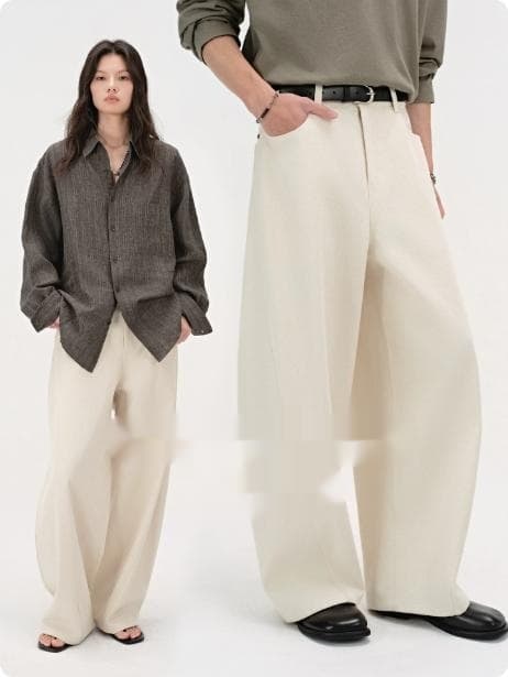 Retro Straight-Leg Spring Simple White Wide-Leg Long Pants
