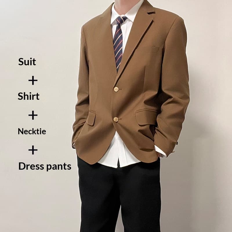Dark Blue Casual Suit Jacket Set