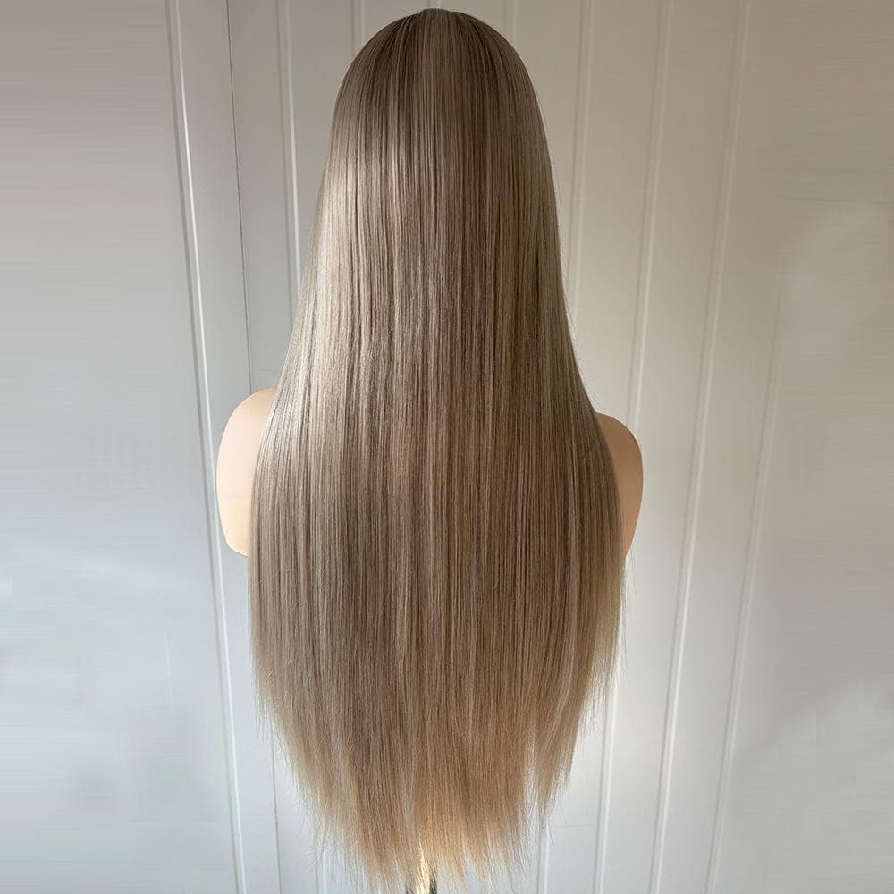 European And American Womens Synthetic Wig Titanium Blonde Long Straight Hair