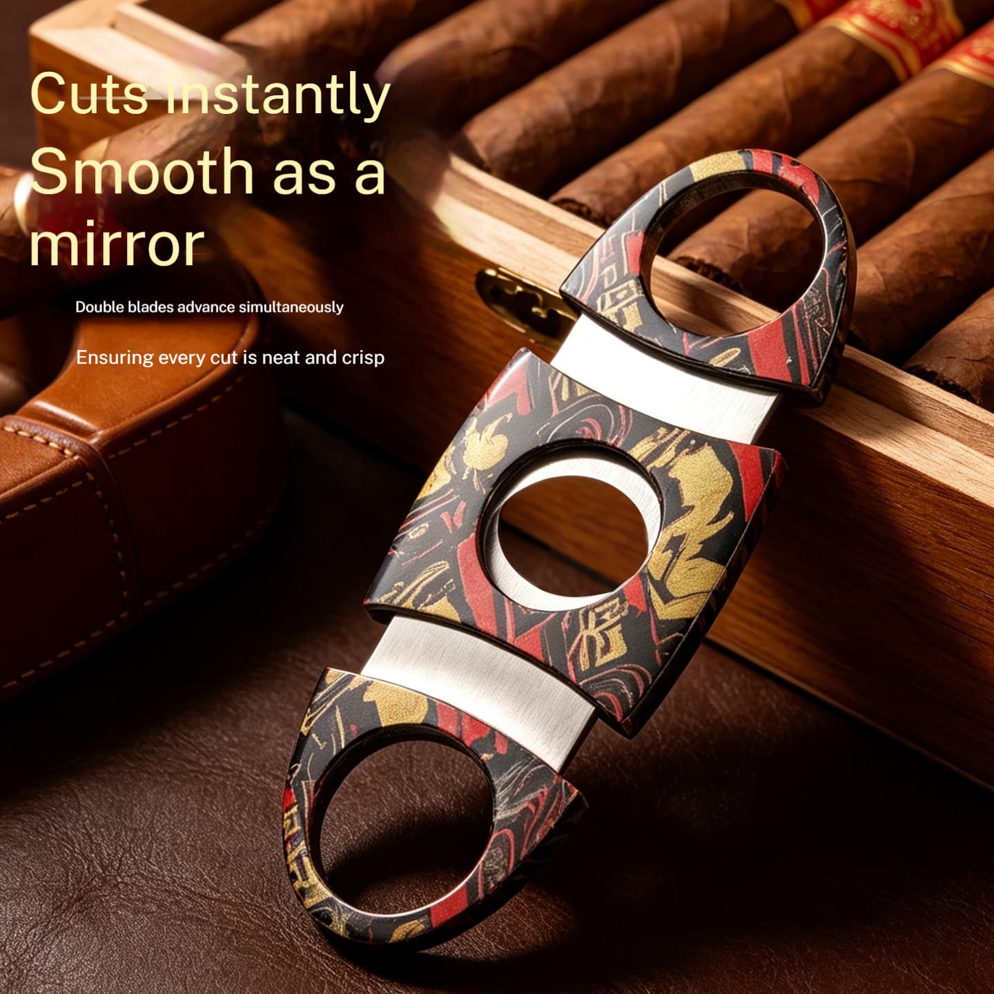 Color-printed Cigar Cutter Metal Double-blade Flat-cut Type For Home Use