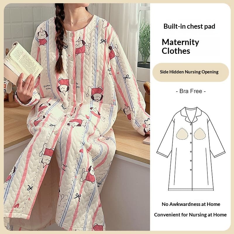 Air Cotton Sandwich Maternity Belt Chest Pad Breastfeeding Sweet Cute Sleeping Dress Confinement Clothing