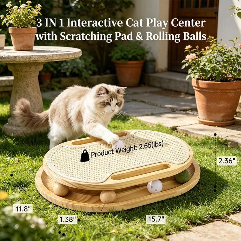 Wooden Cat Scratching Post With A Ball Track Toy