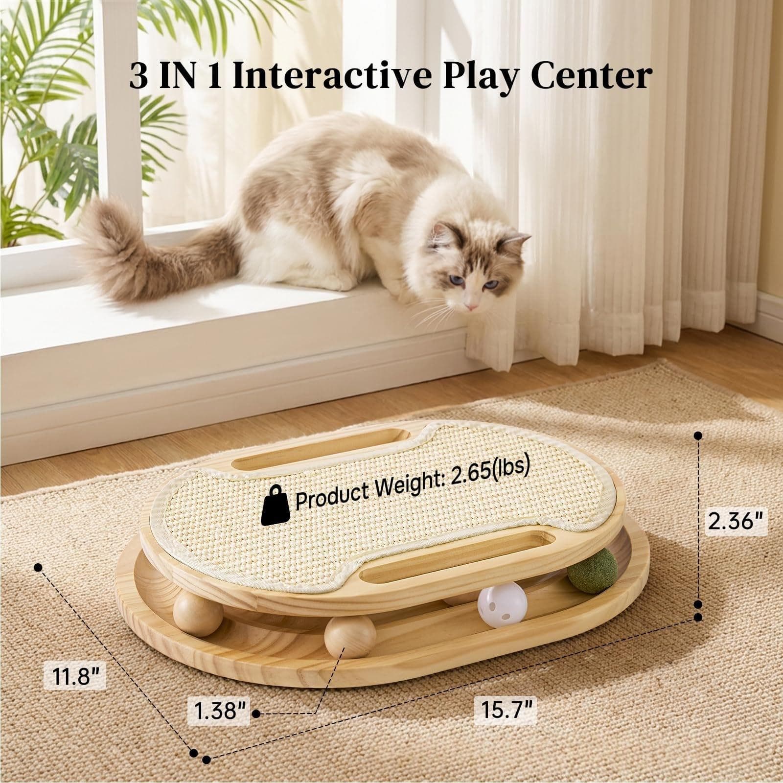 Wooden Cat Scratching Post With A Ball Track Toy