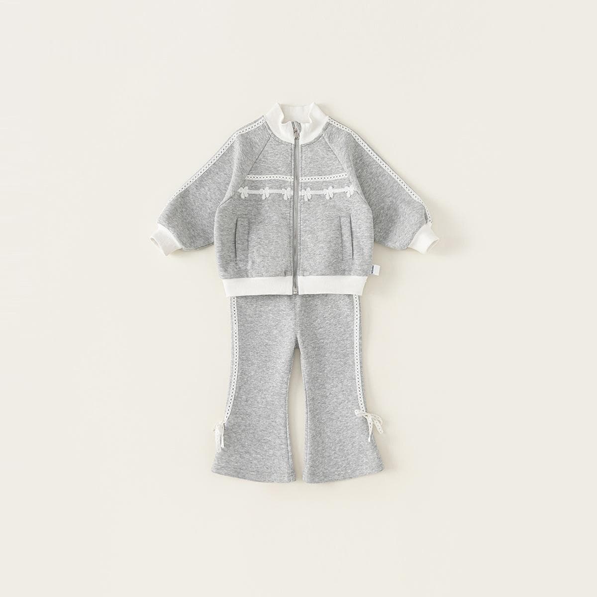 Cotton Lace Trim Girls Sweatshirt Set