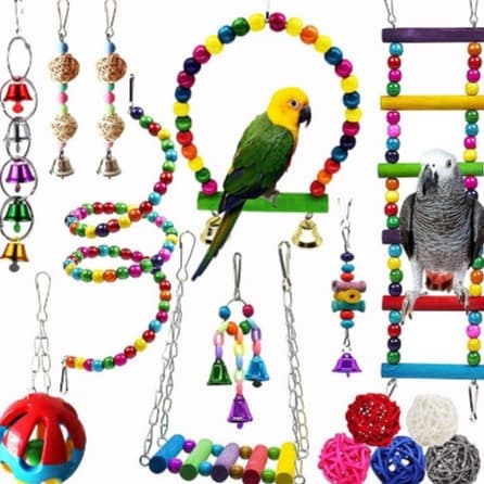 Ladder Sepak Takraw Ball Hanging Rings Parrot Toy Set