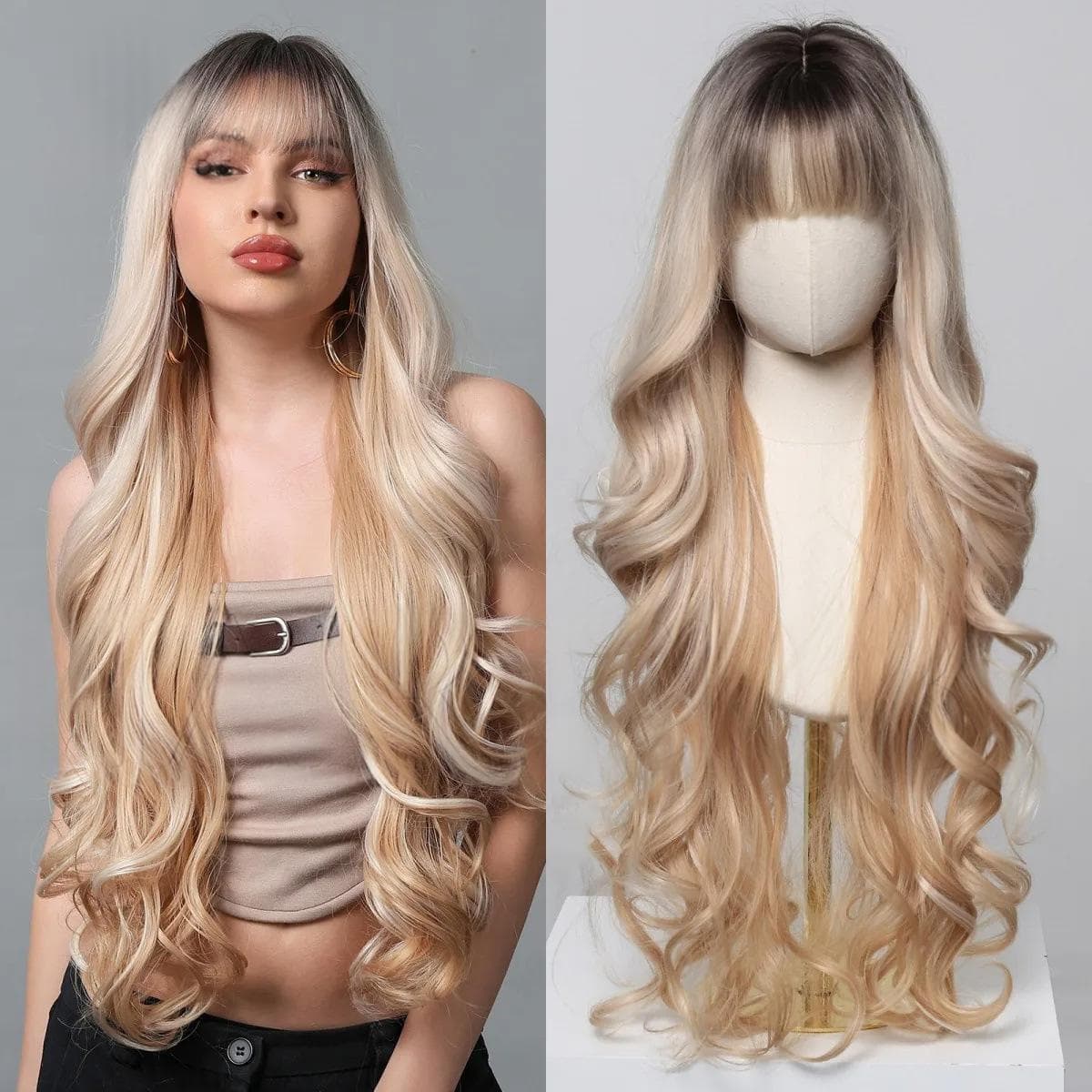 European And American Wigs Short Center-parted Hair With Gradient Coloring