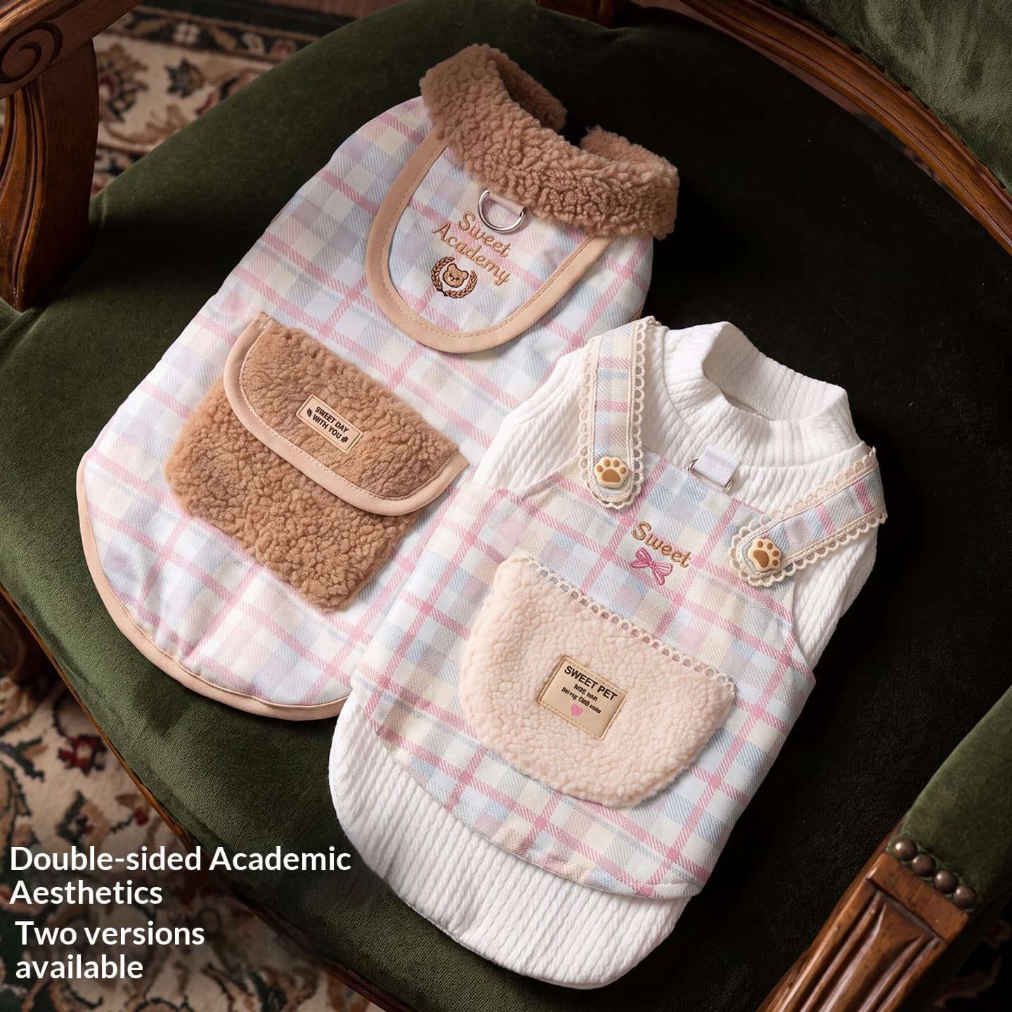 Small And Medium-sized Pet Plaid Plush Pocket Vest Warm Cotton Coat