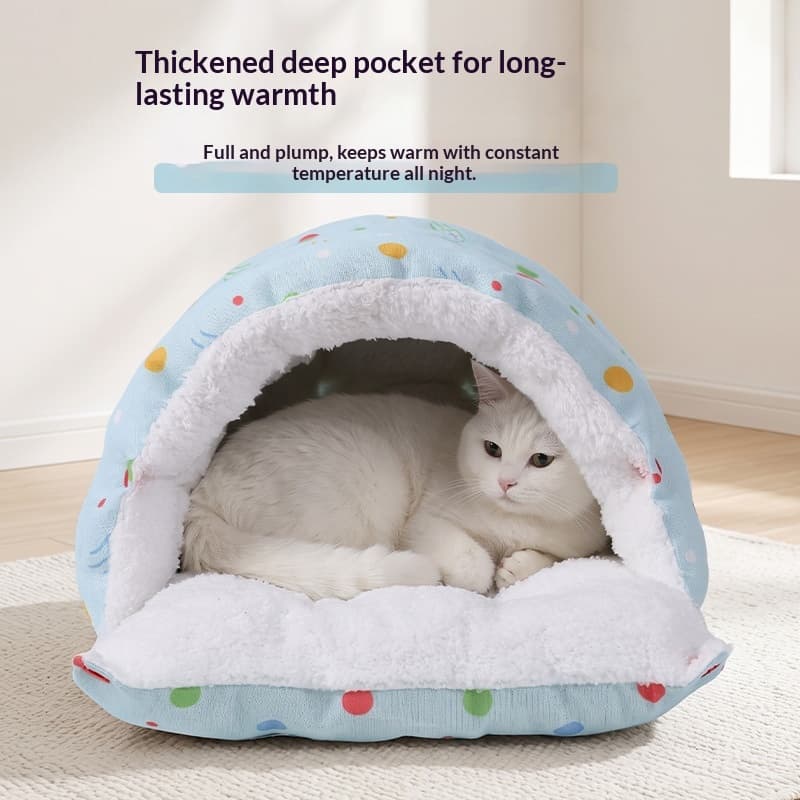 Polka-dot Warm Enclosed Cat Bed With Fleece Lining And Thick Padding Pet House