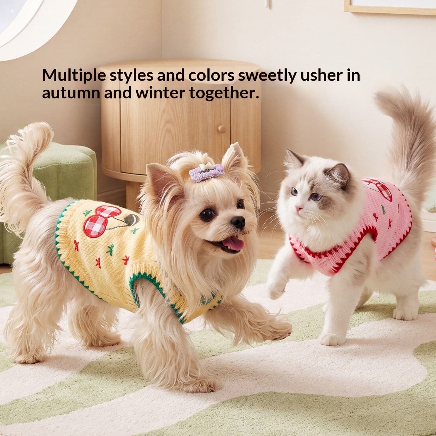 Cherry-embroidered Polar-fleece Dog Romper Sweater Pet Apparel