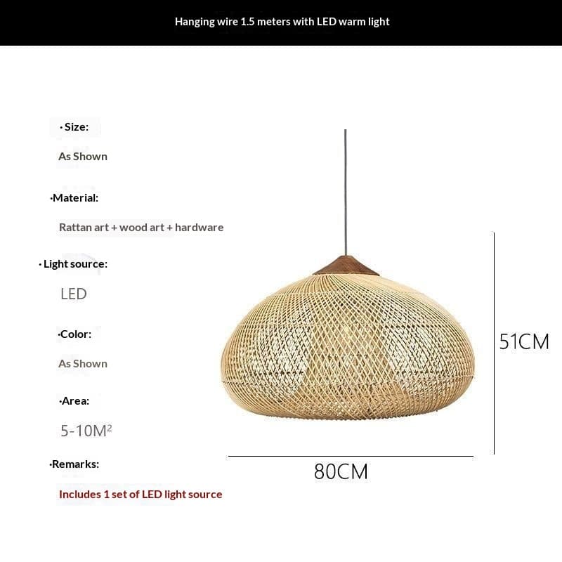 Southeast Asian Rattan Chandelier, Wabi-sabi Style Dining Room Chandelier