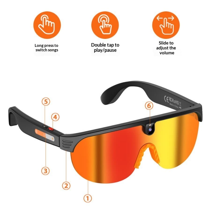 Smart Bluetooth Glasses with AI Voice Assistant - Photo Capture Cycling Sports Sunglasses for Outdoor Activities