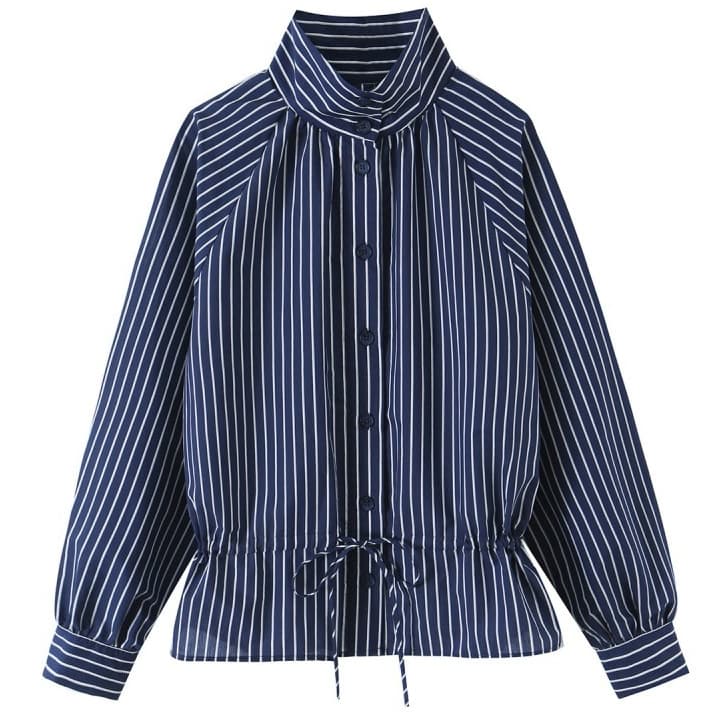 Women's Waist-cinching Striped Long-sleeve Shirt