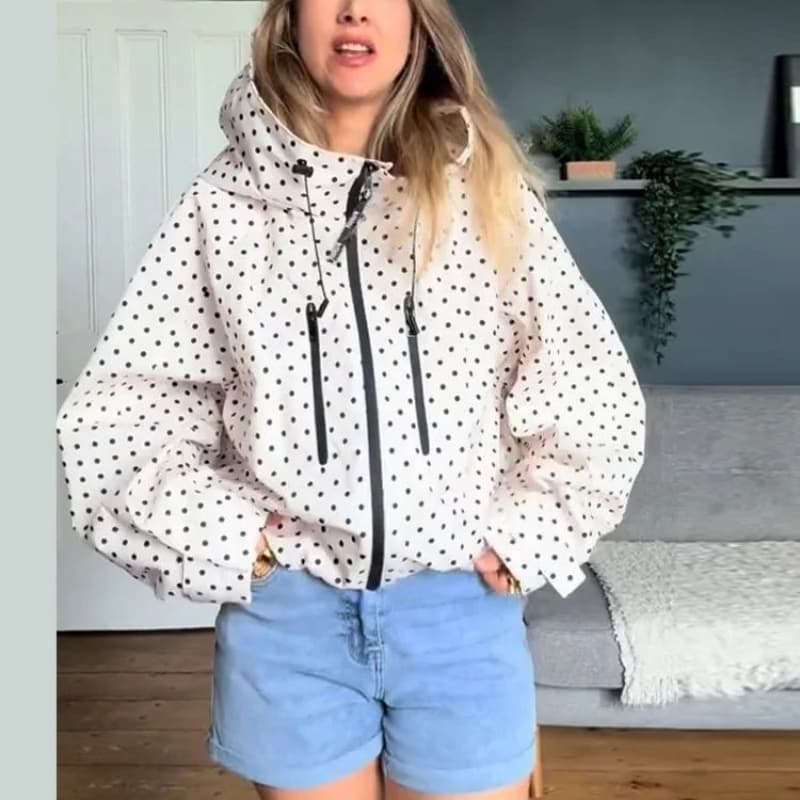 Women's Chic Polka Dot Hooded Jacket Chic Zipper Long Sleeve