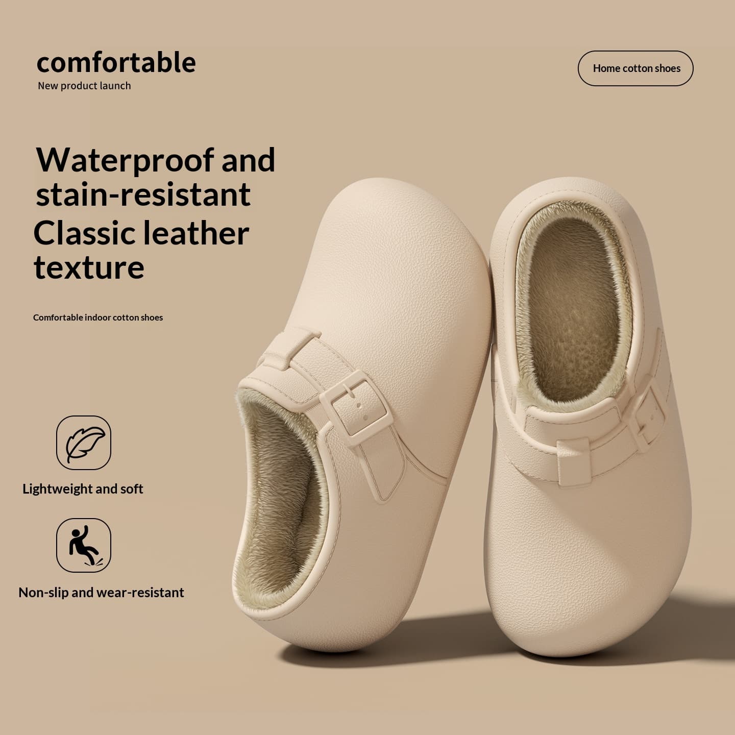 Retro-style Womens Cotton Slippers Waterproof Cotton Shoes For Fall And Winter