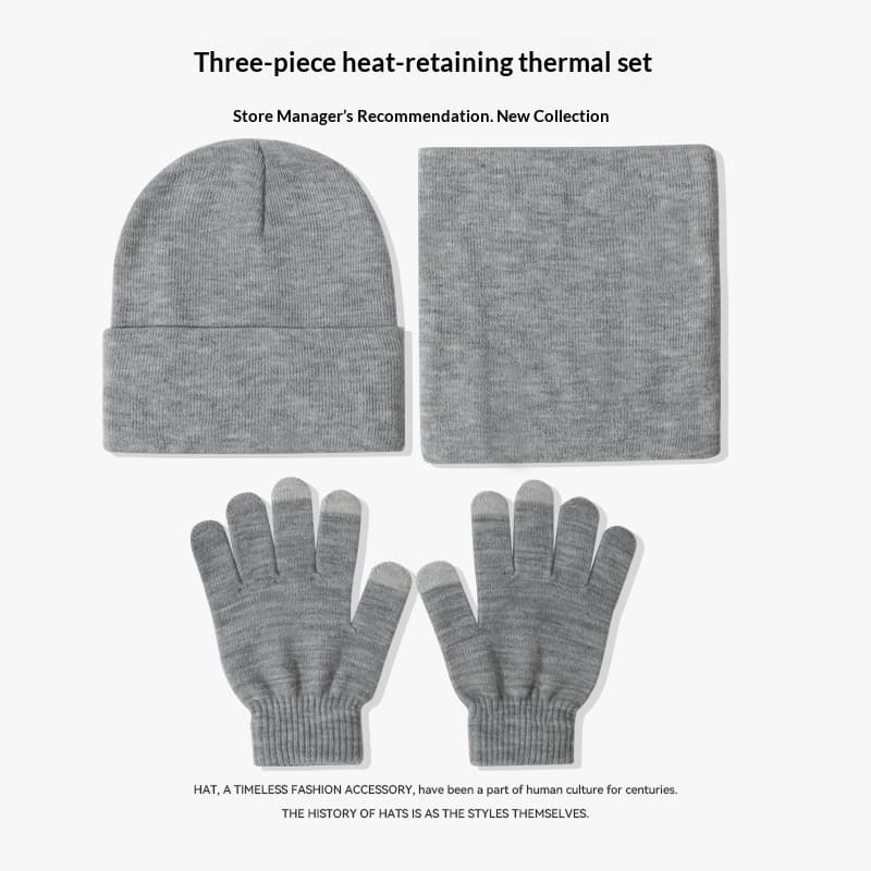 Warm Winter Hat Scarf And Gloves Three-piece Set