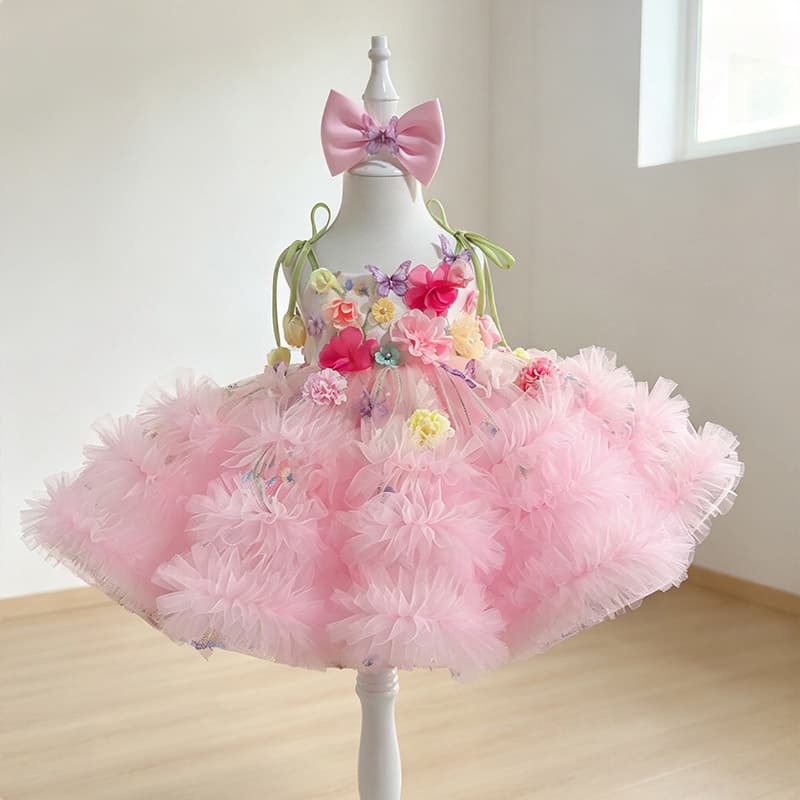 New Floral Tulle Puffy Princess Dress For Babies