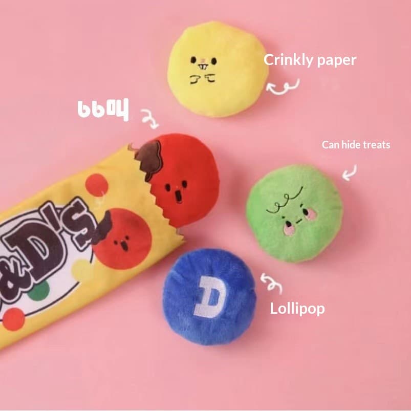 Cute Candy M&Ms Hidden Treat Plush Pet Squeaky Toy
