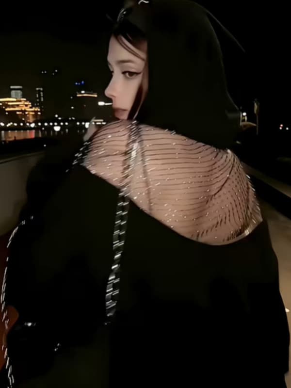 Women Long Sleeve Mesh Backless Hooded Sweatshirt