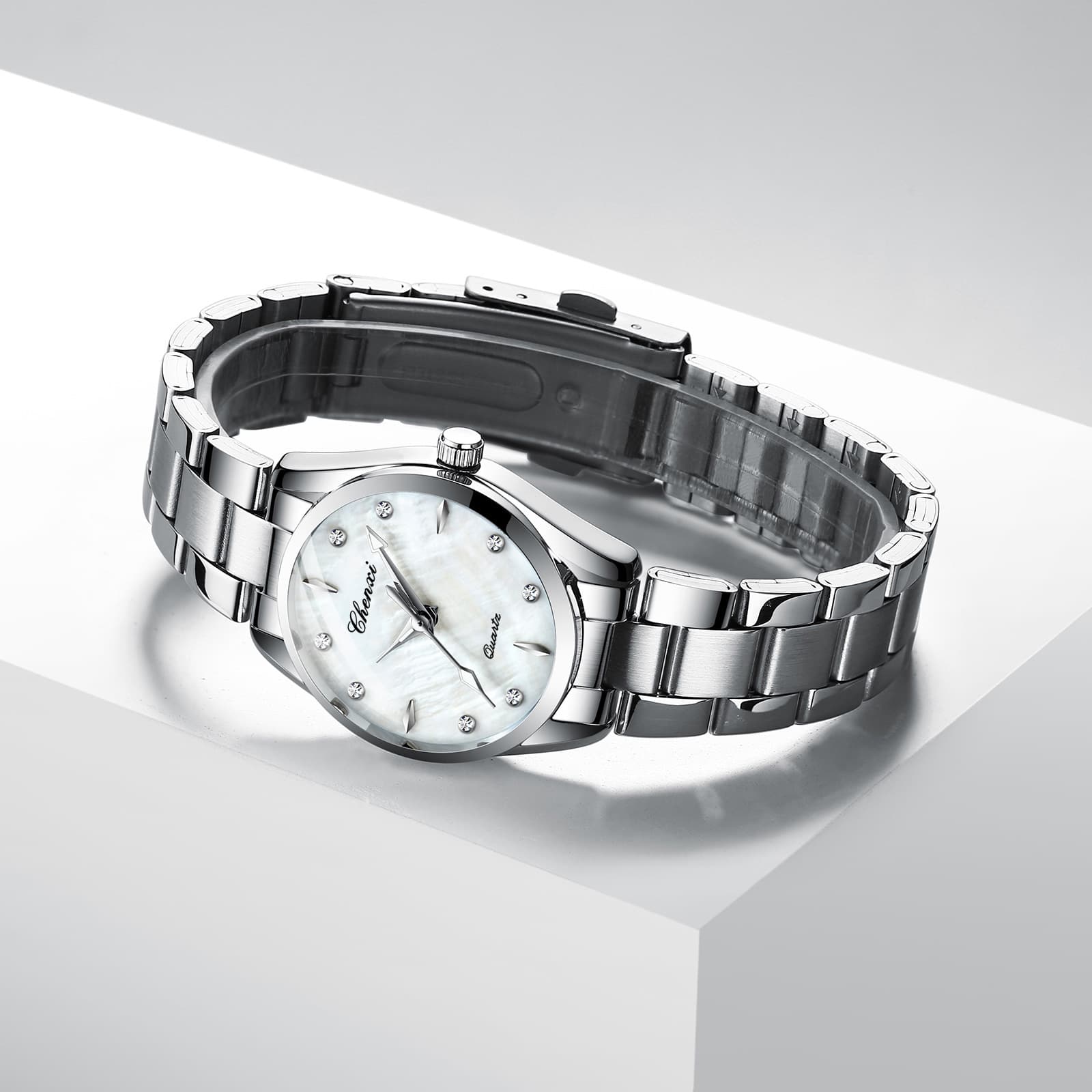 Fritillary Dial, Steel Strap Womens Watch, Waterproof, With Diamond Inlay, Fashionable