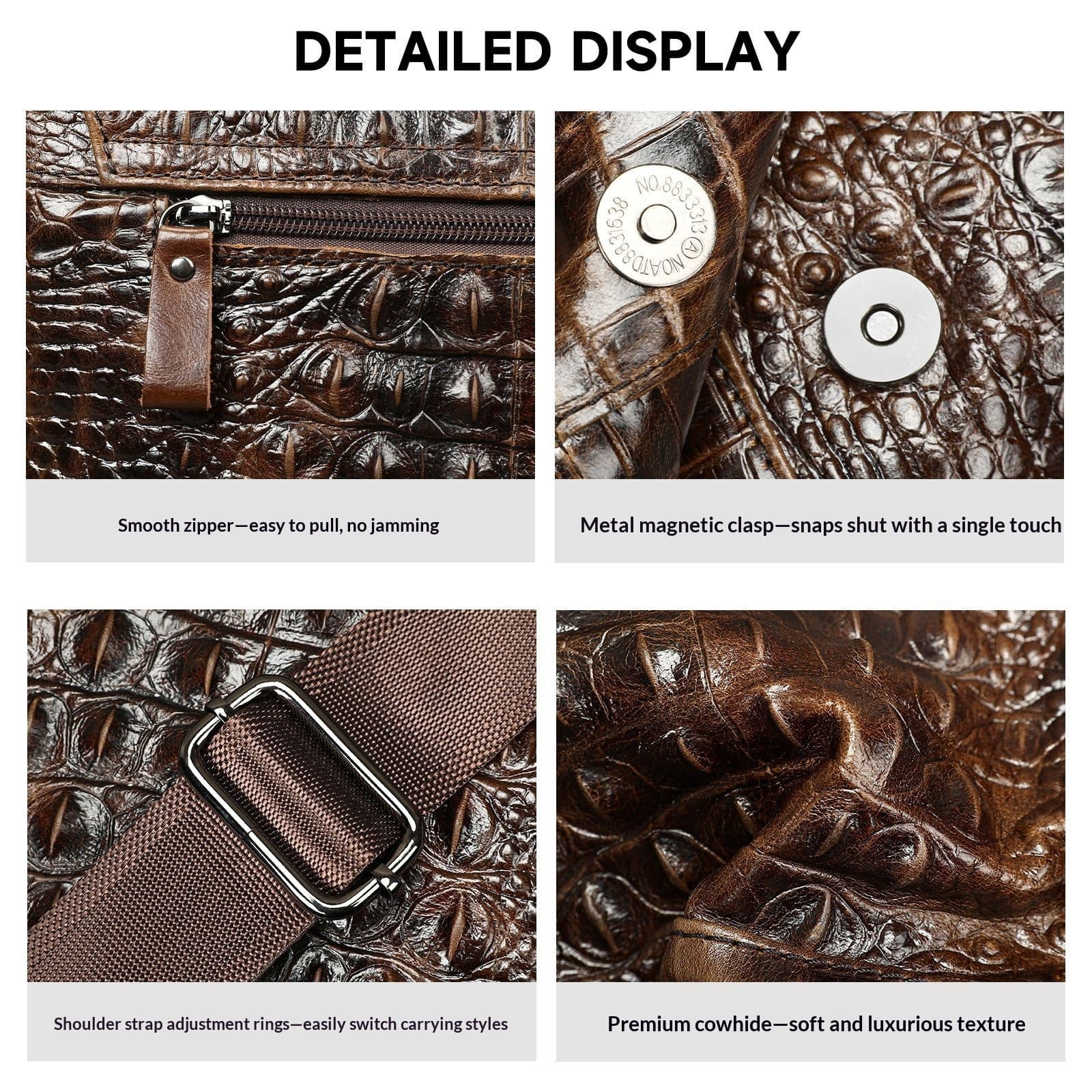 Men's Handmade Crocodile-Grain Casual Shoulder Bag