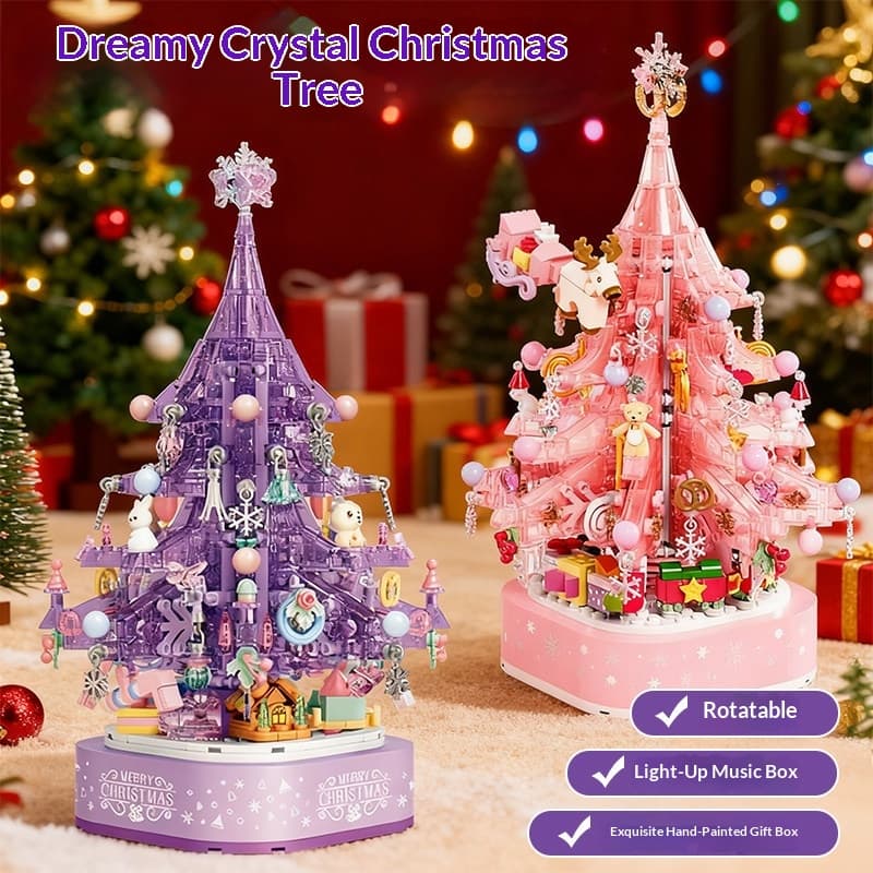 Sembo Blocks Crystal Christmas Tree Music Box Building Set With Lights - DIY Model Kit Holiday Gift For Girls