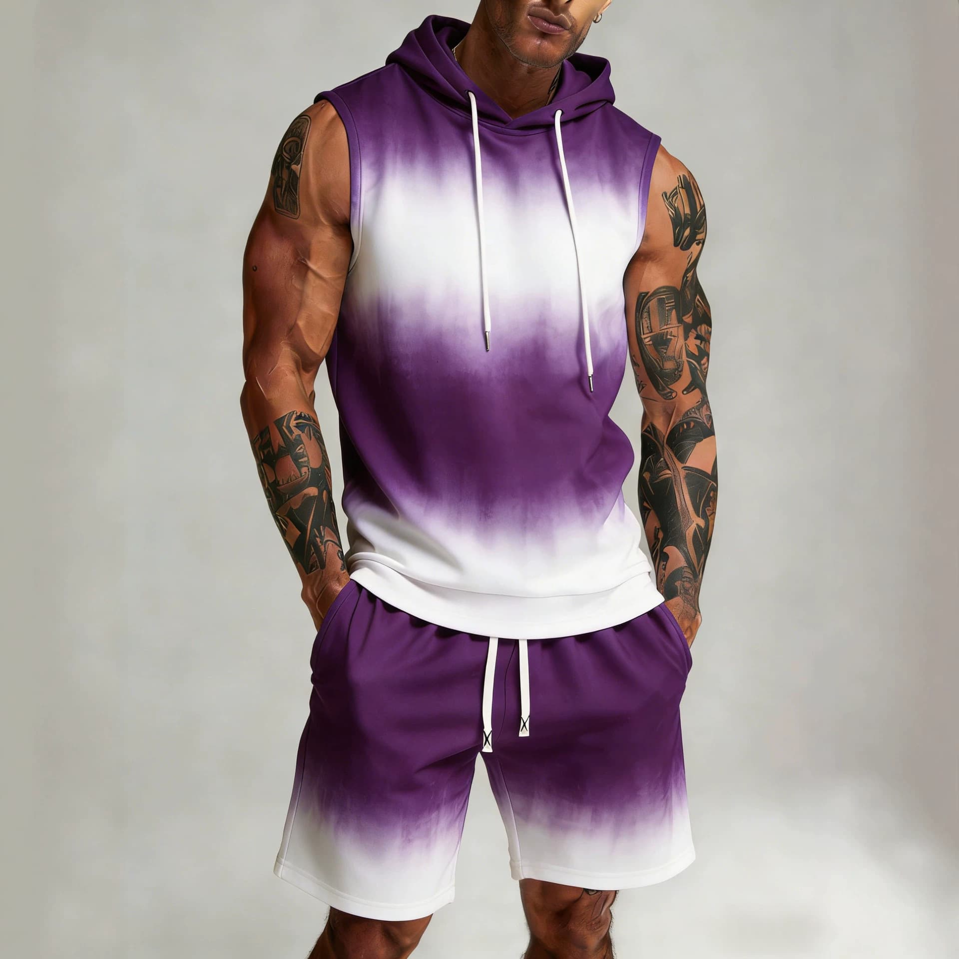 Men's Casual Hooded Sleeveless Top and Shorts Set - Breathable Two Piece Athletic Outfit for Summer Sports