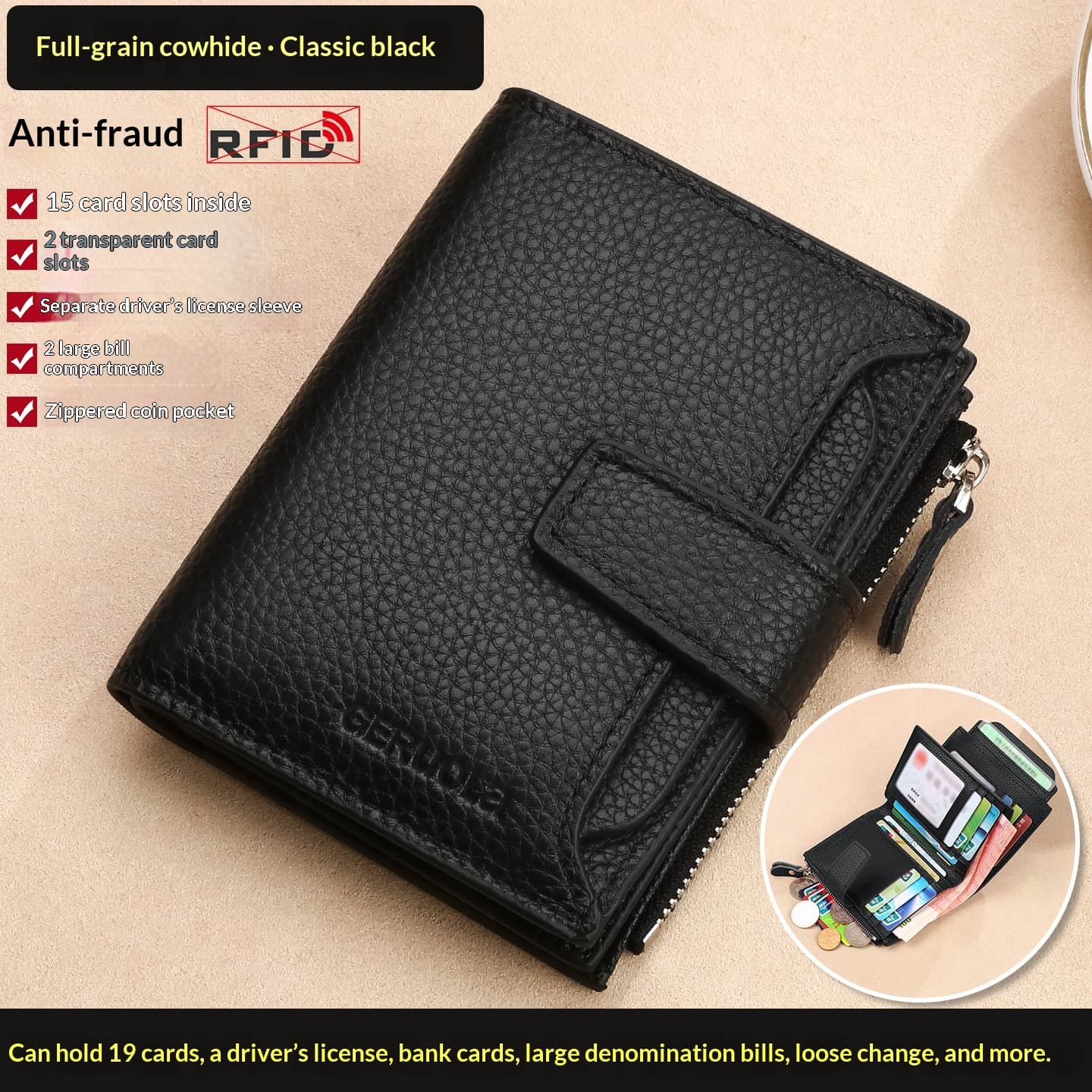 Two Fold Side Pull Hasp Zipper Coin Purse Wallet