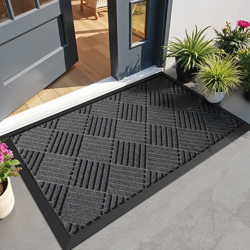 Polypropylene Entrance Door Mat - Non-Slip Rubber Backing Sand Scraper Dirt Trapper Durable Minimalist Home Hallway Floor Rug
