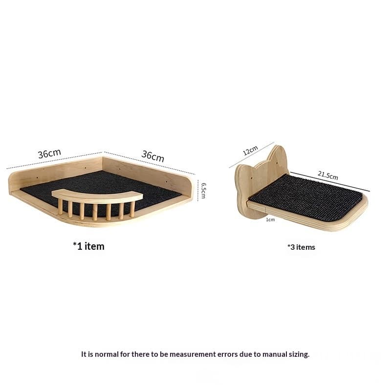 Three-tier Cat Tree With A Platform On A Wooden Wall