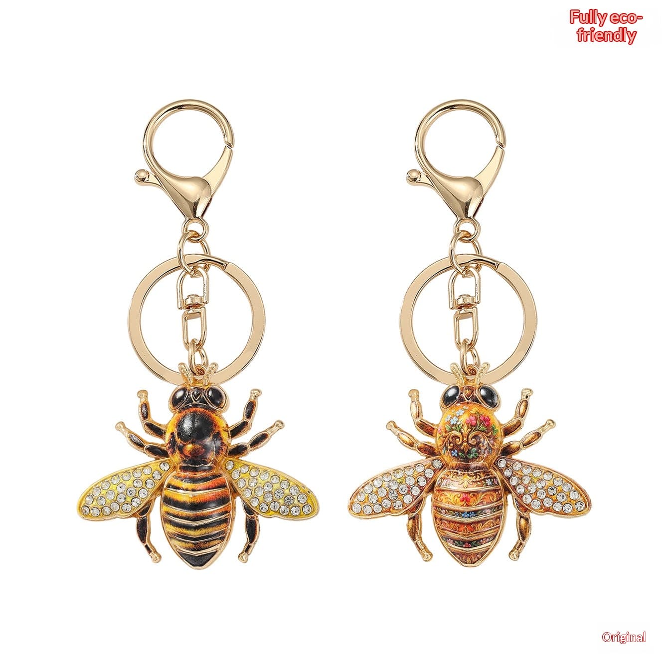 Retro Painted Bee Keychain Bag Charm With Diamond-studded Oil Drop Design
