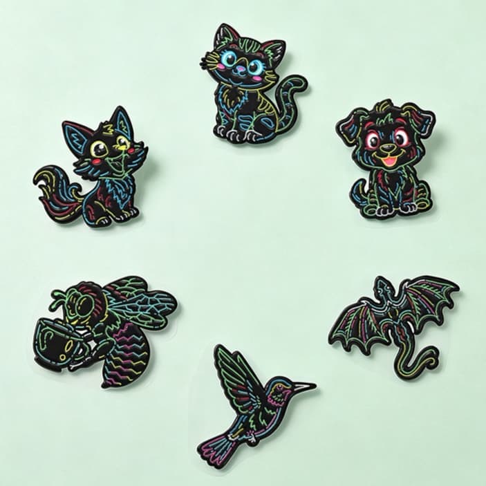 Colorful Animal Brooch Cute Cat And Dog Dark Style