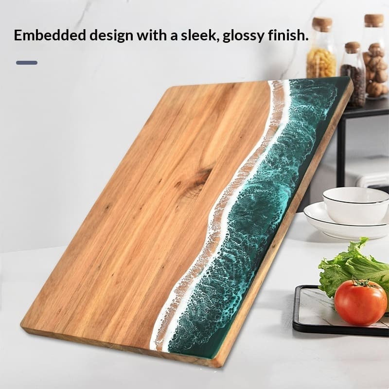 Wave-pattern Resin Cutting Board With Acacia Wood Inserts