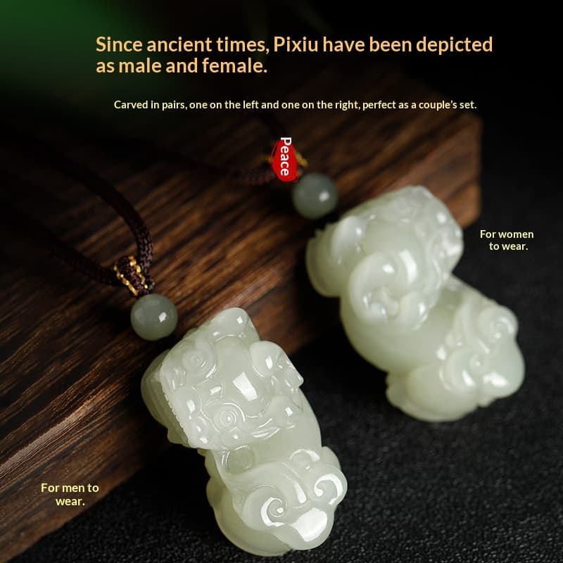 Natural Hetian Jade Pixiu Pendant Couples Necklace