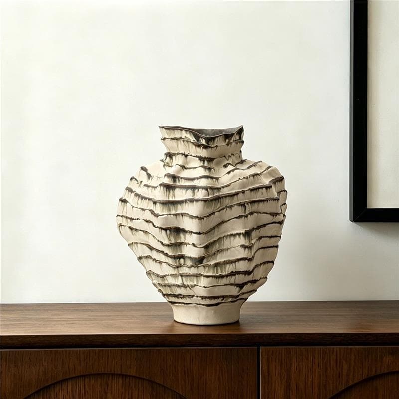 Wabi Sabi Style Ceramic Vase With Wavy Texture Irregular Shape Flower Arrangement Vase For Home Living Room Hotel Decor