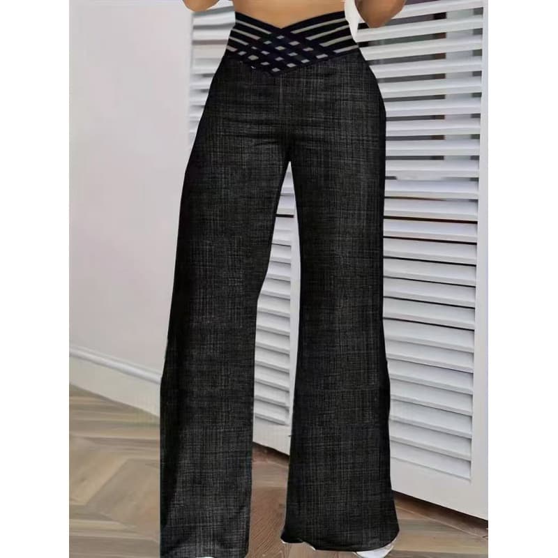 Hollow-out Belt High-waisted Casual Straight-leg Loose Wide-leg Pants