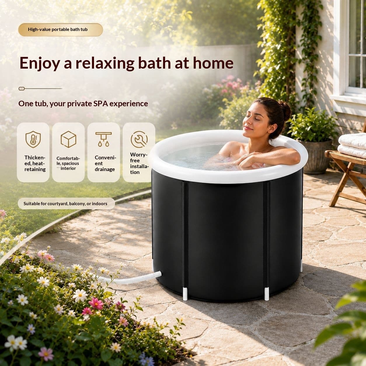 Thickened Waterproof Foldable Bathtub - Portable Adult Home Soaking Tub For Indoor And Outdoor Use