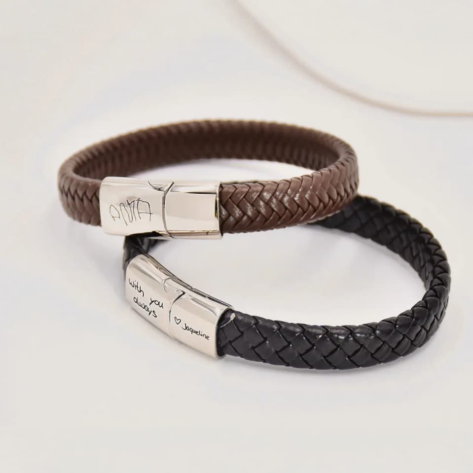 Engraved Magnetic Buckle Woven Leather Bracelet