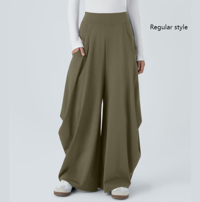 Mid-rise Multi-pocket Pleated Wide-leg Pants